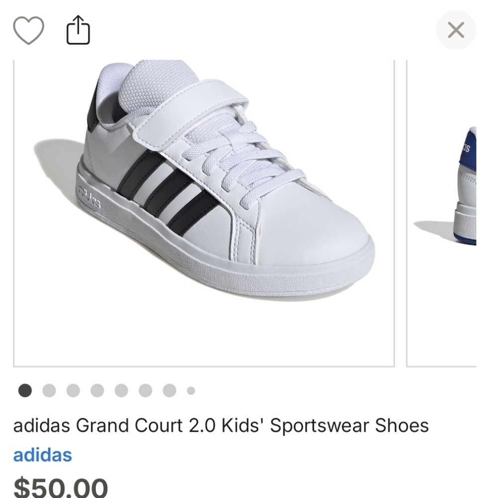 Adidas Kids Unisex Grand Court Sneakers - White and Black Size 2 NEW - Picture 8 of 9